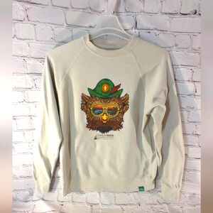 Wild Tribute Groovy Owl "Give a Hoot" Sweatshirt Medium Cream